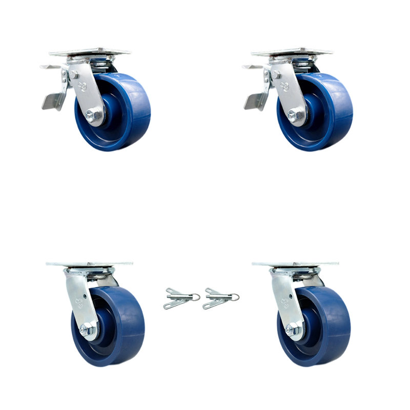 5 Inch Solid Polyurethane Caster Set with Roller Bearings 2 Brake 2 Swivel Lock