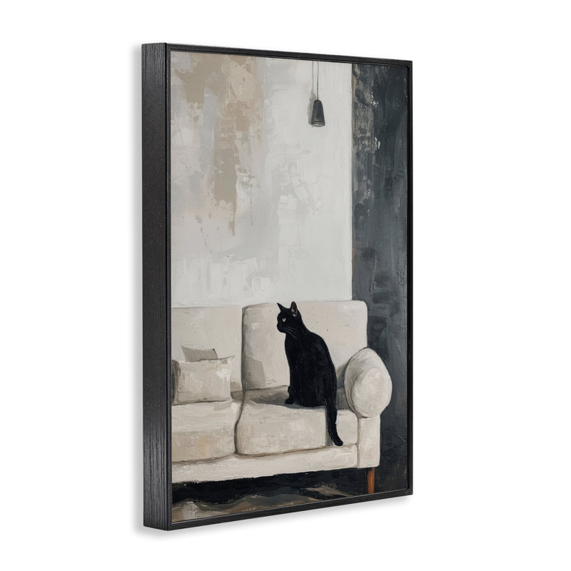 «Black Cat On Canapé», estampe numérique, design par Lsr Creative Studio, Giclée encadrée noir minuit, H 24 po x l 16 po