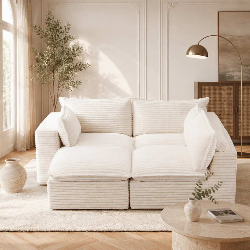 Canapé d'angle modulaire en velours côtelé de 278 cm (109,4 po), canapé infonuagique avec pouf, sans assemblage