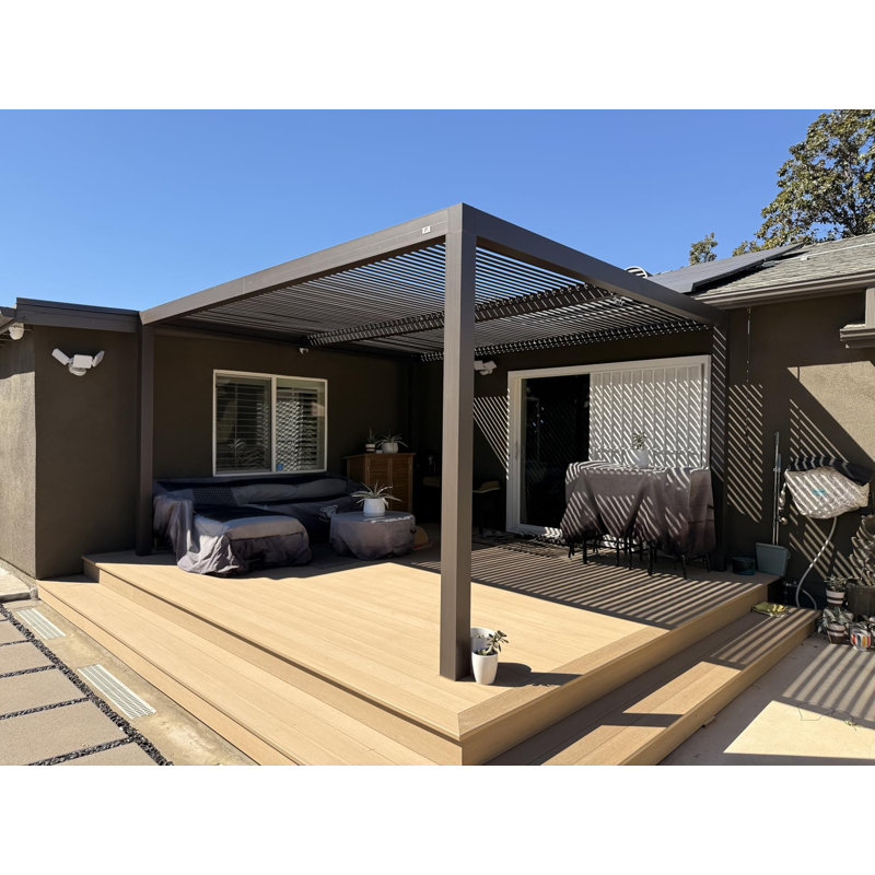 Abat-jour de pavillon d'extérieur à toit rigide en polypropylène 12 pi x 16 pi avec auvent réglable en aluminium pour terrasse extérieure