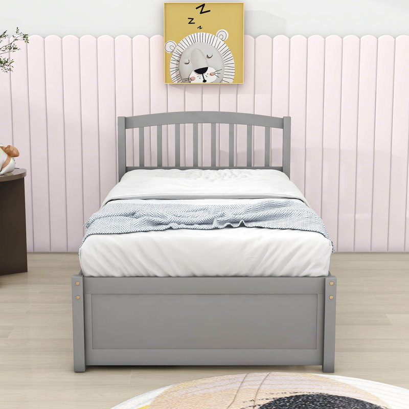 Lit plateforme simple avec tiroirs et rangement, gris
