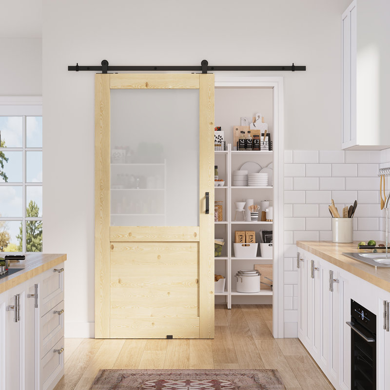 36 po x 80 po, demi-dalle de pin à surface non finie avec toute la quincaillerie de porte de grange, 36 po x 80 po
