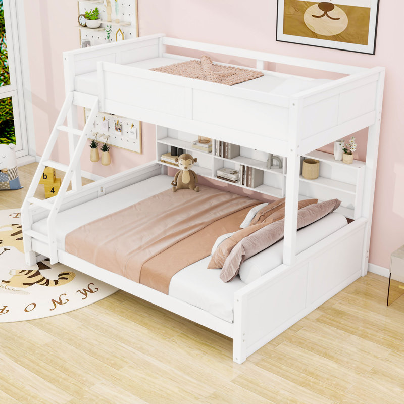 Lit superposé avec armoires et ports USB, Simple TG sur grand, Blanc antique