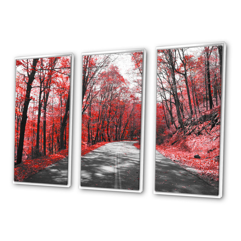 «Patch In Red Forest», ensemble d'art mural sur toile à motif floral, H 20 po x l 36 po x P 1 po, Blanc