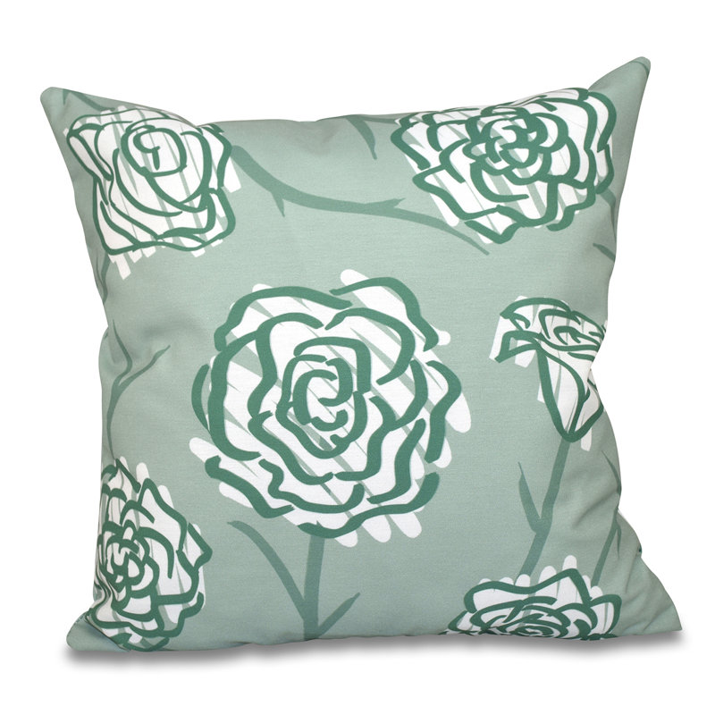 Botanical Blooms Floral Reversible Throw Pillow, 26" H x 26" W, Green