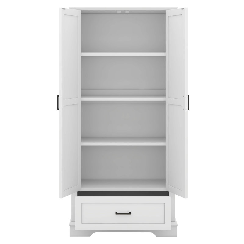 Armoire de rangement haute de style campagnard avec 2 portes, 1 tiroir et tablette réglable, armoires de rangement en bois pour garde-manger