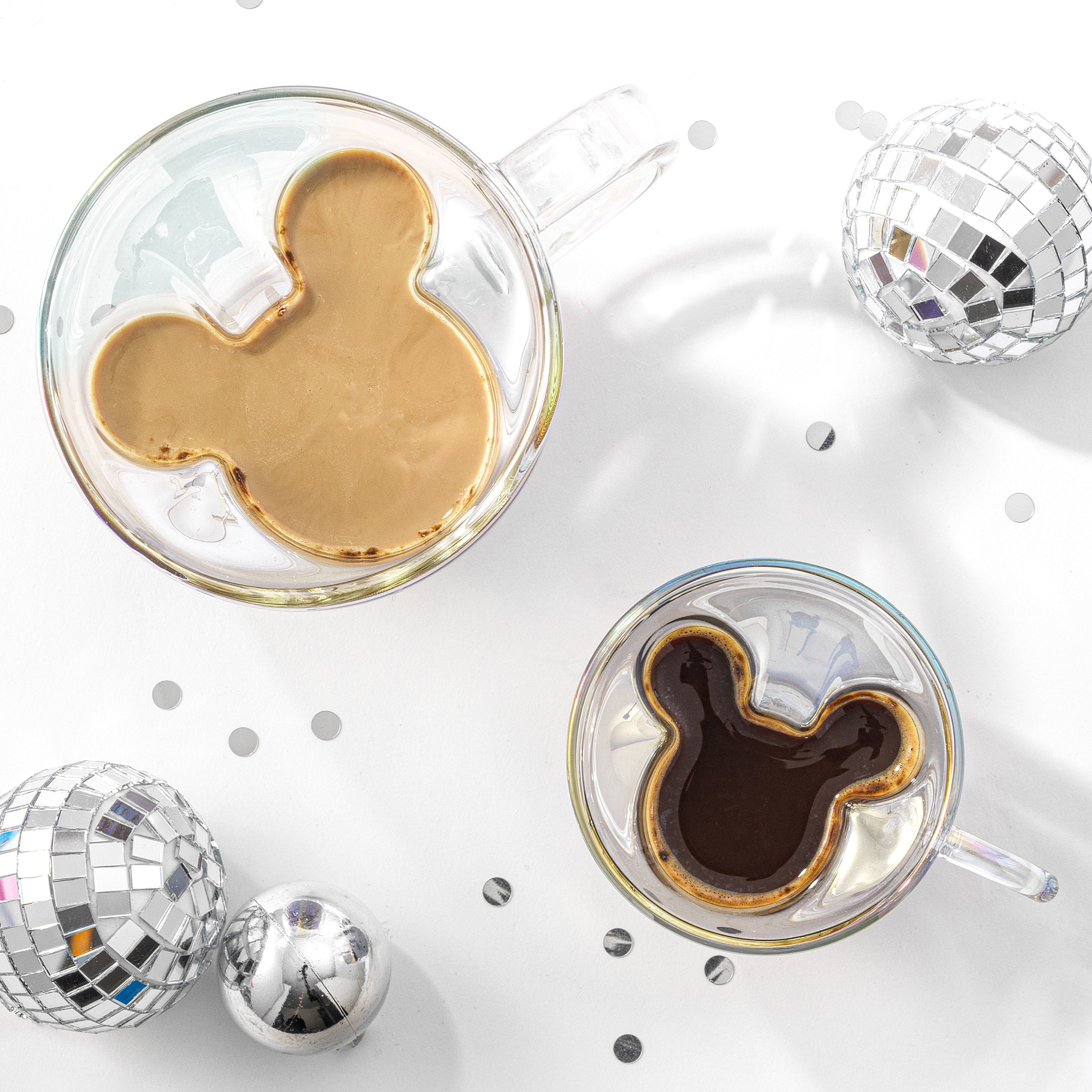 JoyJolt Disney Mickey Mouse 3D Espresso Cups 5.4oz Glass Set  of 2 - Insulated Double Wall Design, Unique Coffee Mugs: Espresso Cups