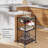 3-Tier Kitchen Microwave Stand With Wheels, 6 Hooks, And Rustic Metal Frame For Compact Spaces, Multi-Purpose Storage Cart