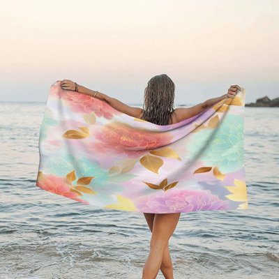 Microfibre légère serviette de plage couleur aquarelle fleurs sans sable séchage rapide absorbant mince grandes serviettes compactes pour la piscine, le bain, le camping, le yoga, la plage, les accessoires, les adultes, les femmes, les hommes, 60 x 80 po
