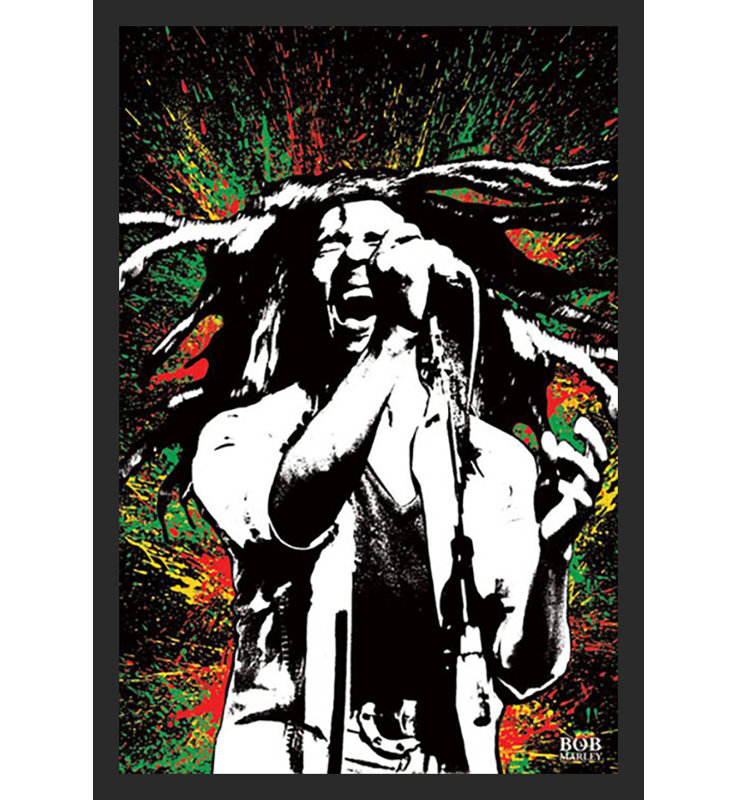 Bob Marley Paint Splash, affiche colorée encadrée en bois d'ingénierie de 24 x 36 pouces avec verre plexi