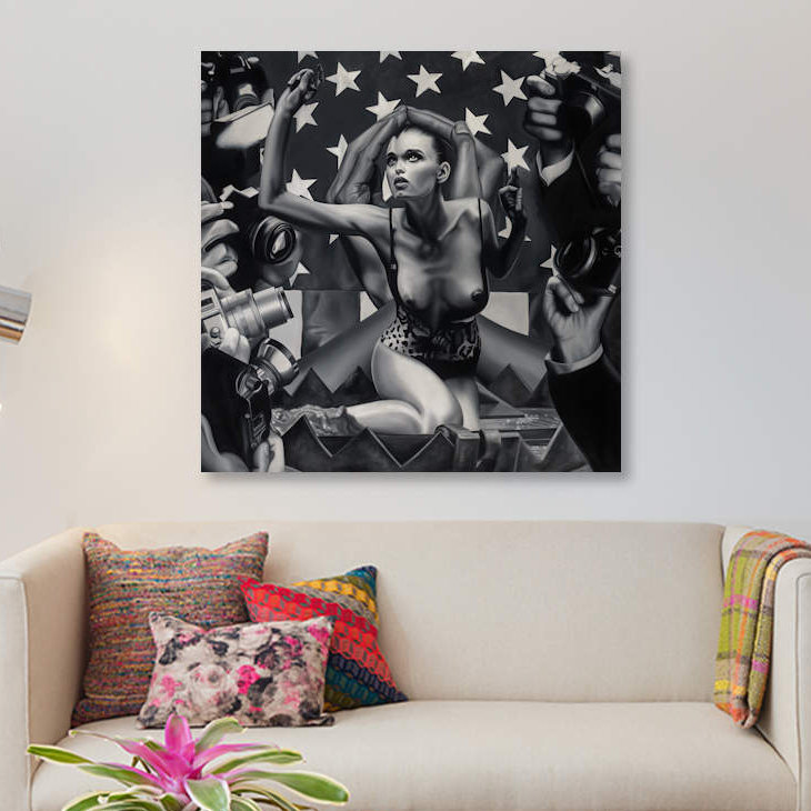 « catch a chutes star », impression sur toile, H 26 po x l 26 po x P 1,5 po, Toile tendue, Pas de tapis