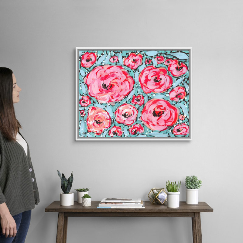 Reproduction d’art sur toile « Rose Party » par Jessica Mingo, H 26 po x l 32 po x P 1,75 po, Cadre blanc