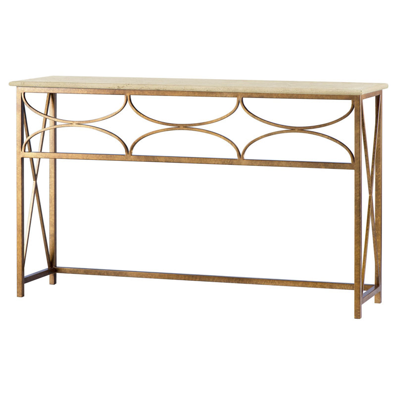 Diamond Console Table, Lite Travertine, Royal Gold