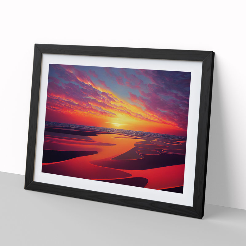 Fierce Ocean Beach Sunset - Single Picture Frame Print, Black, 46cm H x 64cm W x 2cm D