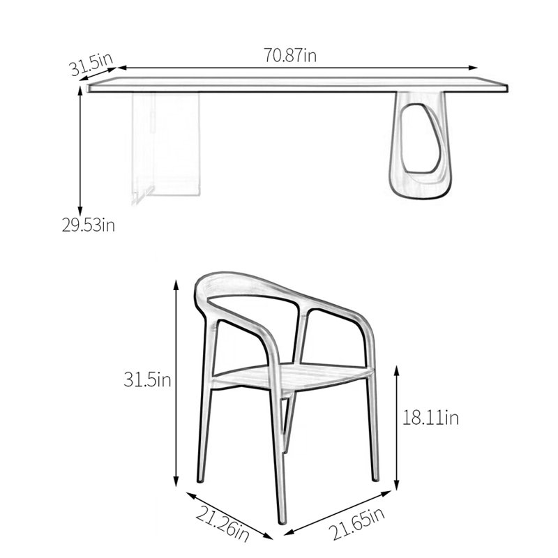 Ensemble de table de salle à manger en bois massif, H 29,53 po x L 70,87 po x l 31,5 po
