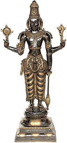Statue en laiton de Vishnu Chatayhuja Narayana, laiton, 37,5 po