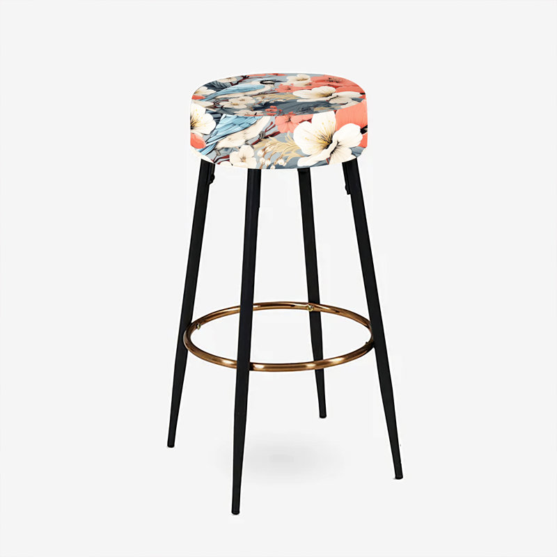 Gris et corail - Ensemble de 2 tabourets floraux