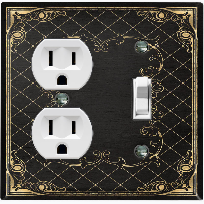 French Victorian Frame Black 2 Patterned 2 - Gang Combination Plate Standard Combination Wall Plate