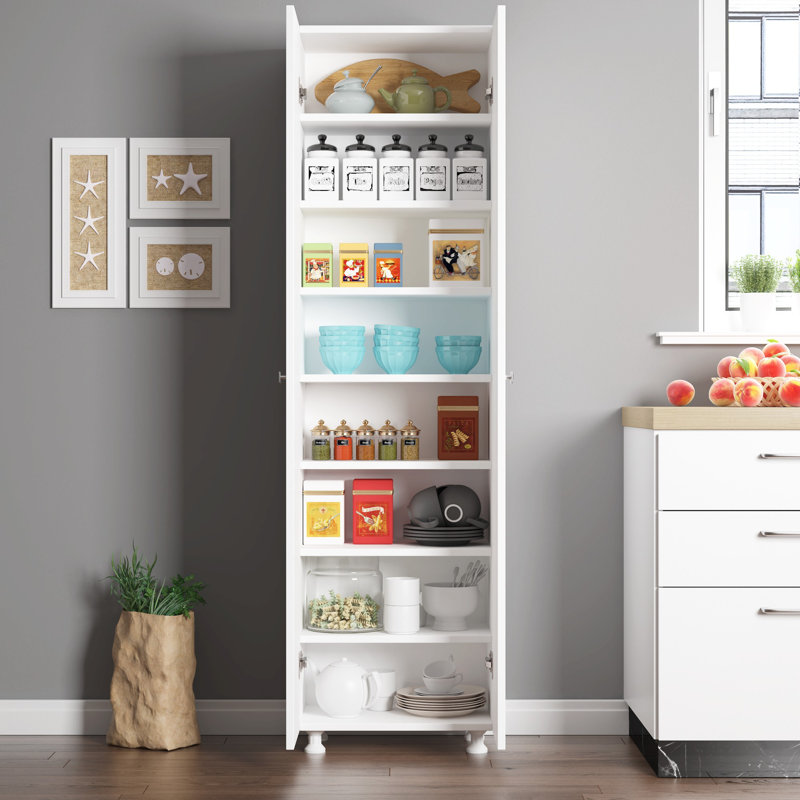 Rowson Modern Multi-Purpose Cabinet, White, 19.3 x 68.5 x 11.4 inches | 100% Chipboard Construction, Thickness: 0.7 inches | Numerous Shelves, Wall-Mountable Design, Ideal for Organizing Home & Office Spaces, Stylish & Functional