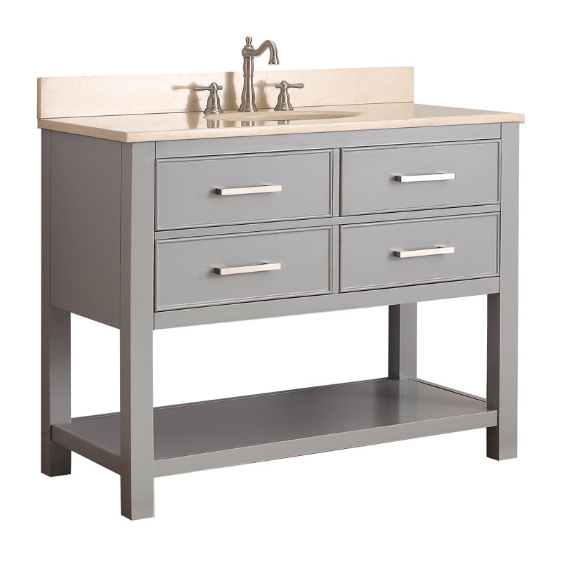 Brooks 43'' W Single Vanity, Chilled Gray, White Engineered Stone
