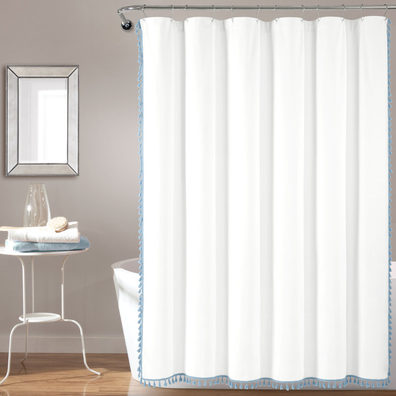 Cotton Blend Shower Curtain, Blue/White