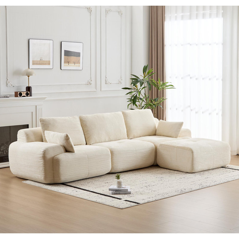 Canapé moderne en mousse à mémoire de forme compressée, grands canapés modulaires pour le salon, canapé modulaire Cloud pour animaux de compagnie, tissu en velours côtelé, causeuse très profonde, sans assemblage requis, beige