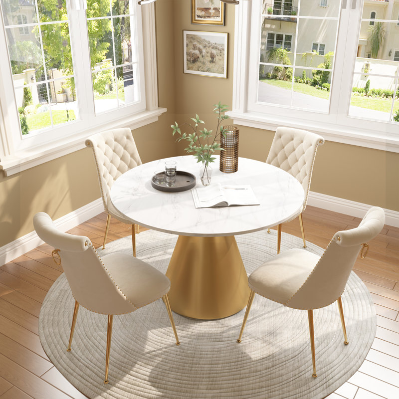 Ensemble de salle à manger 4 personnes Magallanes, Blanc, Beige