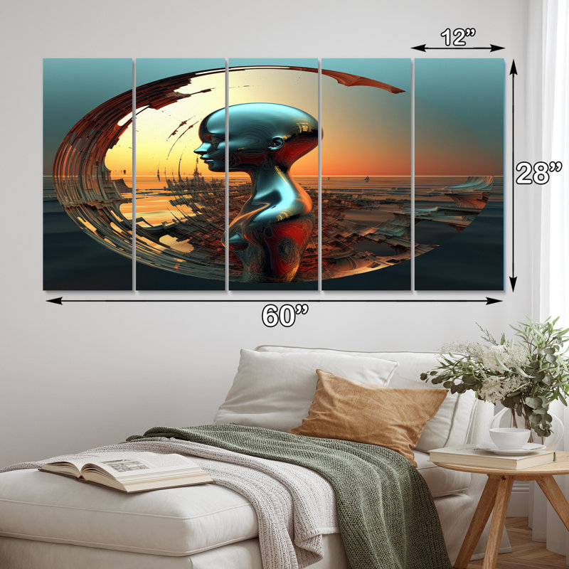 A.I. Robot Dreams Of Singularity II - Robot Wall Art Print - 5 Equal Panels