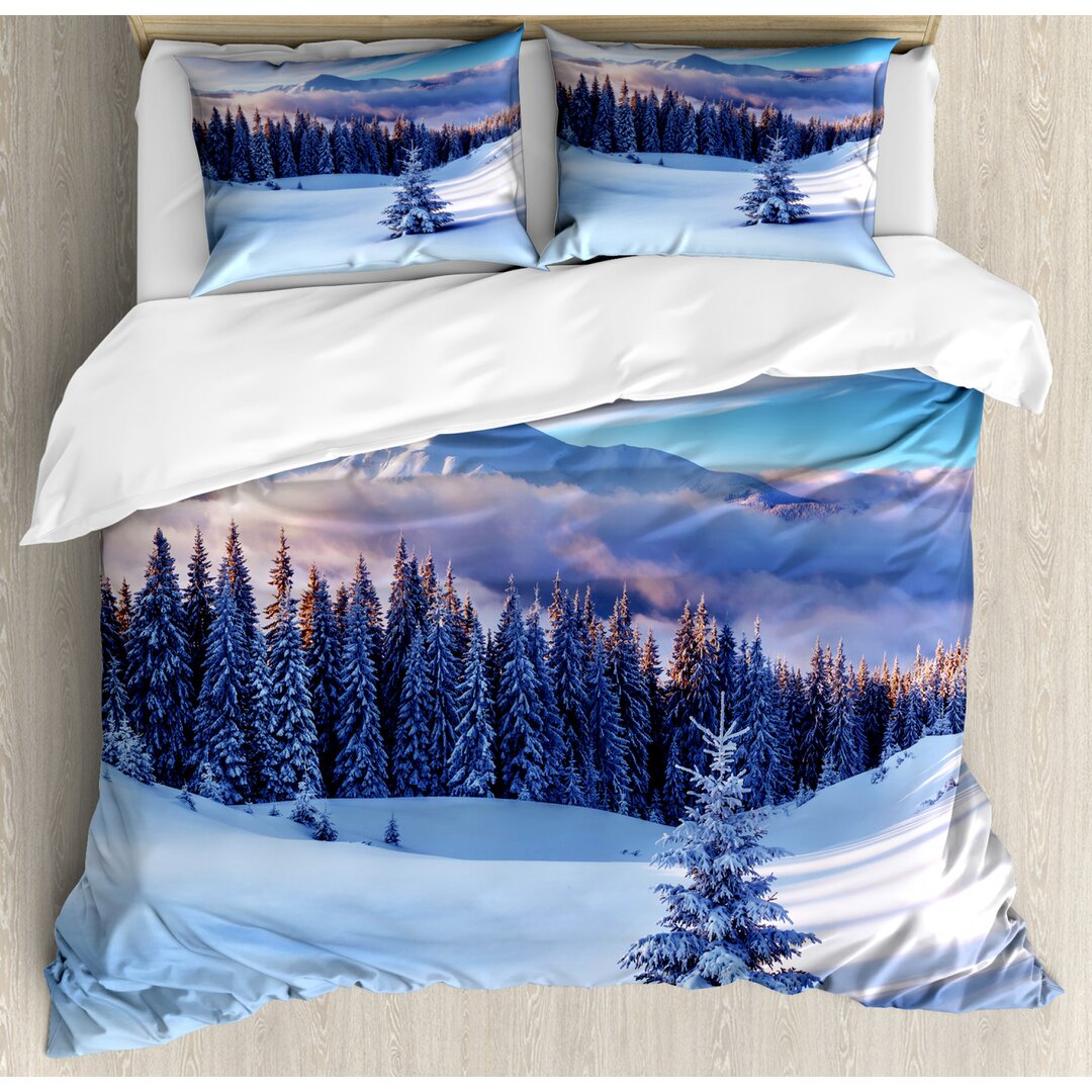 Bettbezug Set, Bergspitzen Snowy, Winter, Blau Weiss