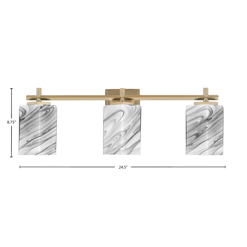 Barre d'éclairage de salle de bain 3 lumières Franklin avec verre à onyx carré 3,5 ", Laiton
