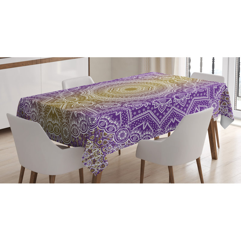 Dining Room Kitchen Tablecloth, 84" L x 60" W, Yellow/Purple