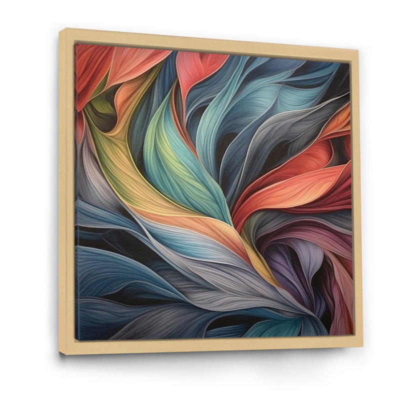 Aquarelle boho rétro avec feuilles pastel, H 16 po x l 16 po x P 1 po, Cadre naturel flottant