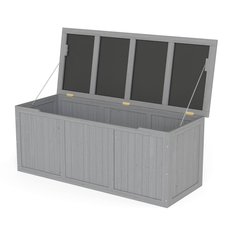 Outdoor Wooden Deck Box Solid Wood Storage Box Seat & Table Top For Patio Furniture Cushions, Pool Toys & Garden Tools, Gray