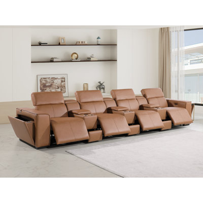 Top Grain Italian Leather Modular Power Triple Reclining Sofa With Triple Consoles & Power Reclining Headrests