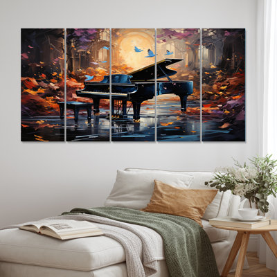 Grand Pian In Concert In The Forest - Music Canvas Print - 5 Equal Panels