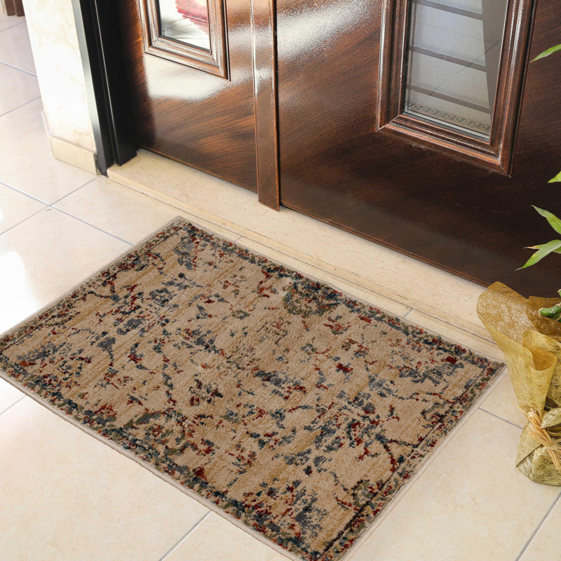 Modern Farmhouse Floral 100% Polypropylene Distressed Medallion Indoor Area Rug, Rectangle 2' x 3'
