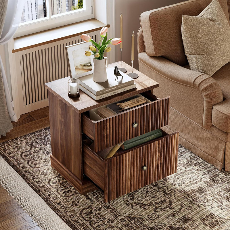 Table de chevet en bois avec 2 tiroirs, tables d'appoint avec base solide, table de chevet avec 2 tiroirs avec poignées pour chambre à coucher, salon