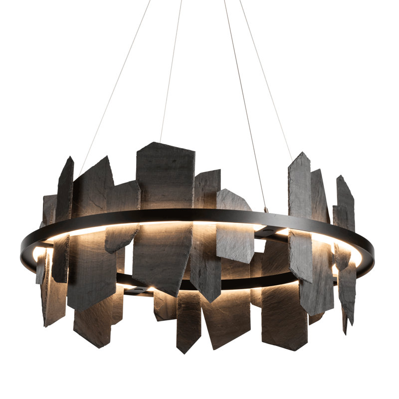 Ardesia 1 - Light Unique Geometric LED Pendant with Slate Accents, Black