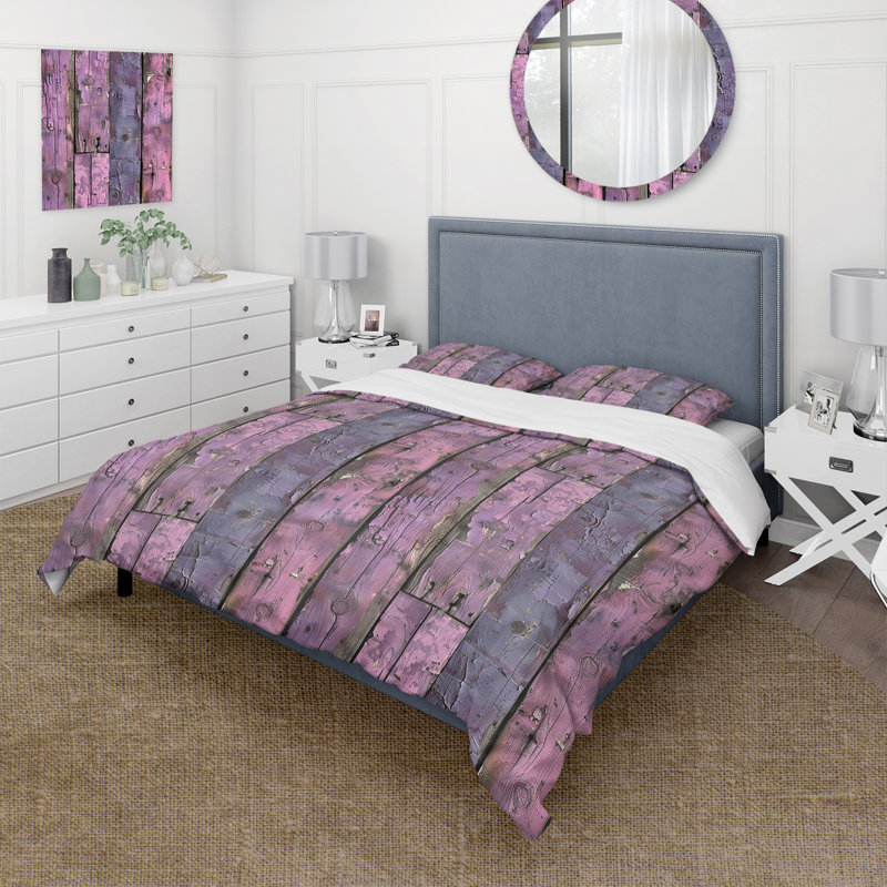 Ensemble de housse de couette lilas Barn Wood II - Farmhouse, Housse de couette très grand + 2 taies décorativ