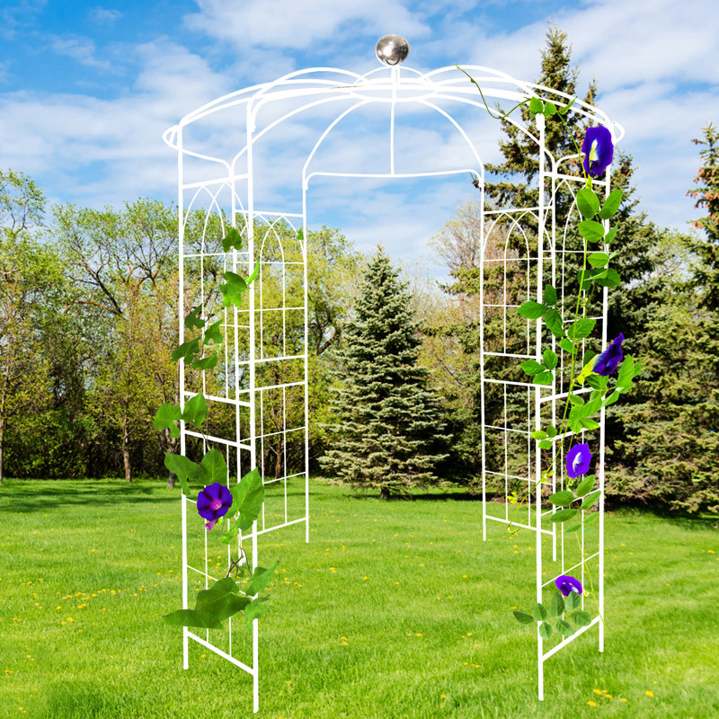 Arche de jardin en fer 81,3 po x 114,2 po, blanc crème, pavillon de jardin, arche blanche sans effort, 81,3 po x 114,2 po, résistance au vent fort, orbite facile