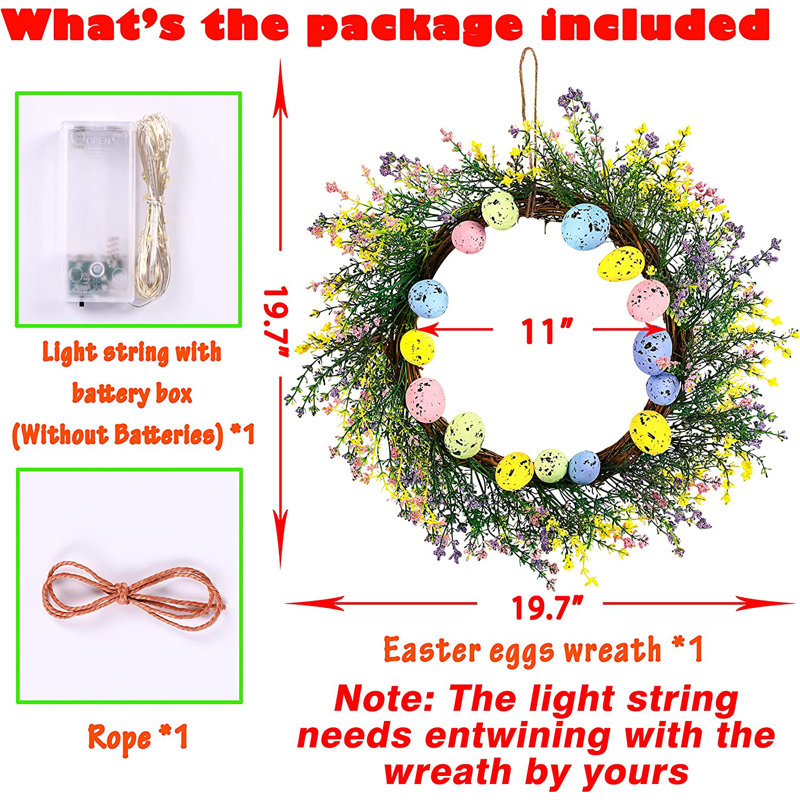 19.7 " Pre-Lit Handmade Rattan Wreath