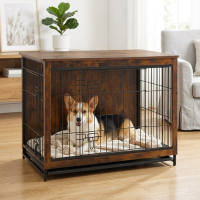  Meuble de rangement pour chien pour chien de taille moyenne, cage en bois pour chien, table d'appoint et meuble télé, caisses de base, cage intérieure pour chien 38,4 po