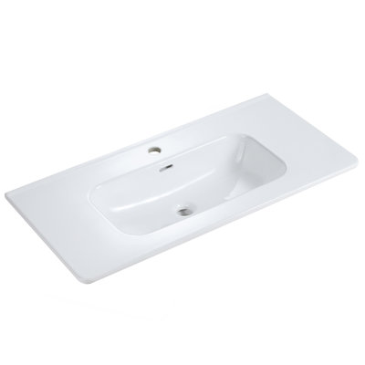 Bassin intégré en céramique blanche, ensemble de drain NON inclus