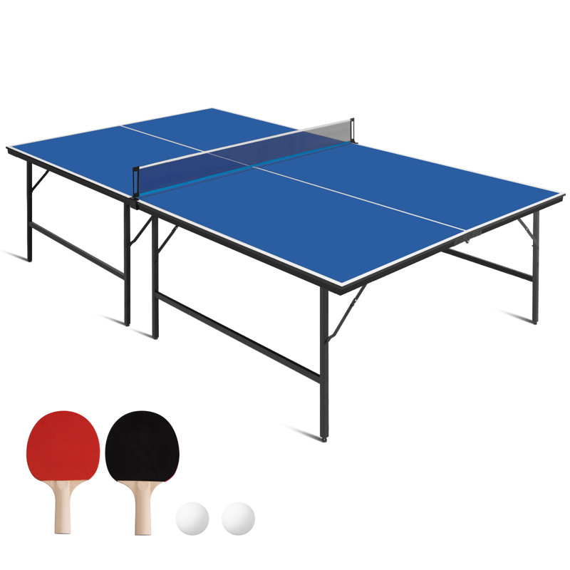 9' Ping Pong Table Set for Outdoor and Indoor, Foldable Table Tennis Table With Net, 2 Paddles, 2 Balls