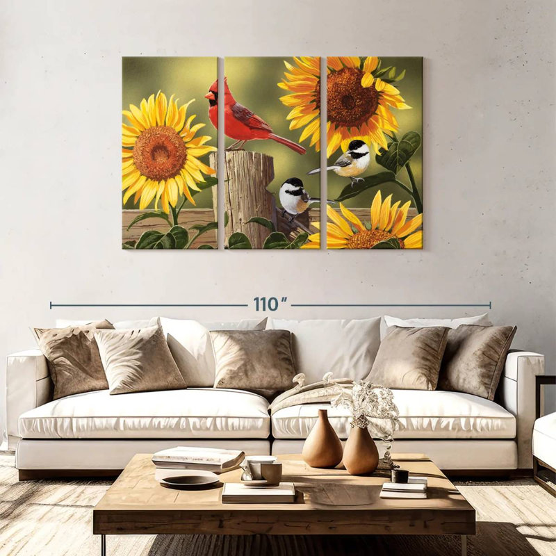 Sunflowers And Songbirds, 48" H x 74" W