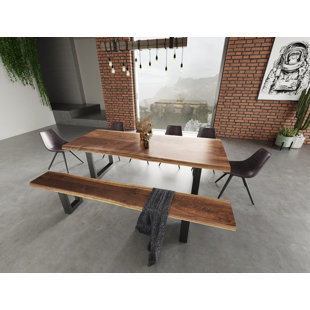 Lemay Acacia Solid Wood Top Metal Base Dining Table