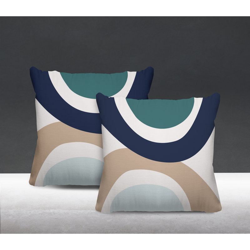 Jeté carré en polyester / mélange de polyester intérieur / extérieur, L 19 po x H 19 po, Émeraude / bleu marine / beige