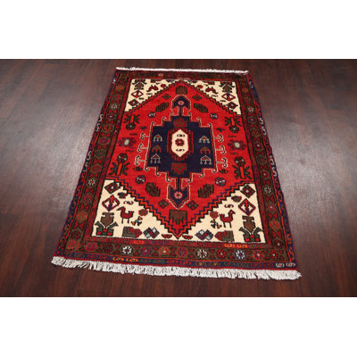 Tapis décoratif en laine noué à la main de conception unique 3 pi 3 po x 4 pi 6 po New Age