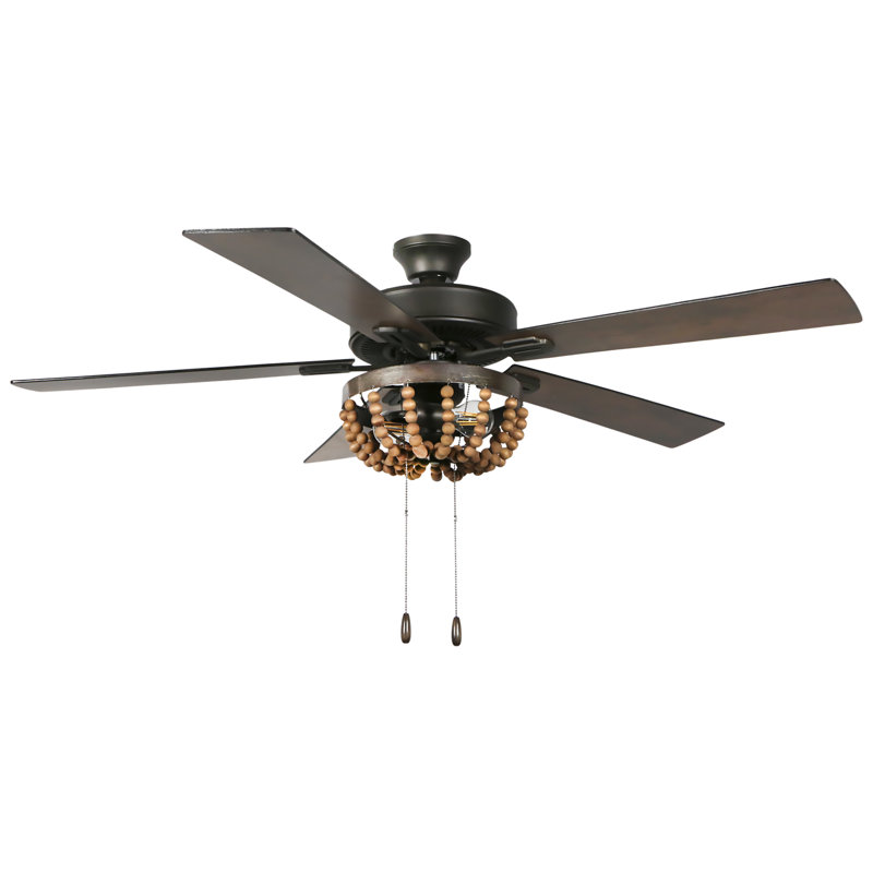 52" Domenic 5 - Blade Ceiling Fan with Draped Brown Wooden Bead Shade