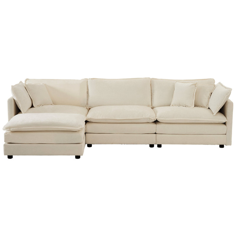 Canapé modulaire rembourré confortable en réversible en L de couleur beige - tissu et bois massif